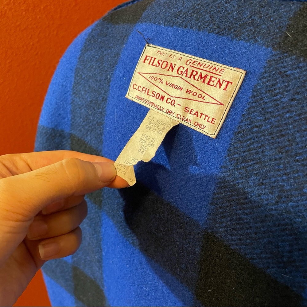 CC‎ Filson Vintage Men’s Mackinaw Cruiser Wool Blue Buffalo Plaid Garment Coat - Picture 2 of 6